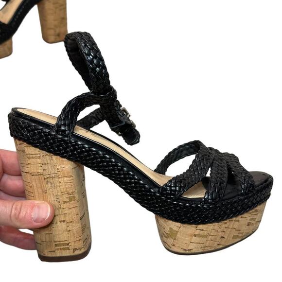 Schutz Cork Block Heel Sandals with Black Braided Leather, Women's Size 7.5 - Picture 5 of 11